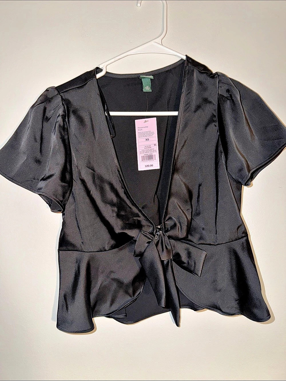 RyuRyu Satin Peplum Tie-Front Blouse Size XS NWT